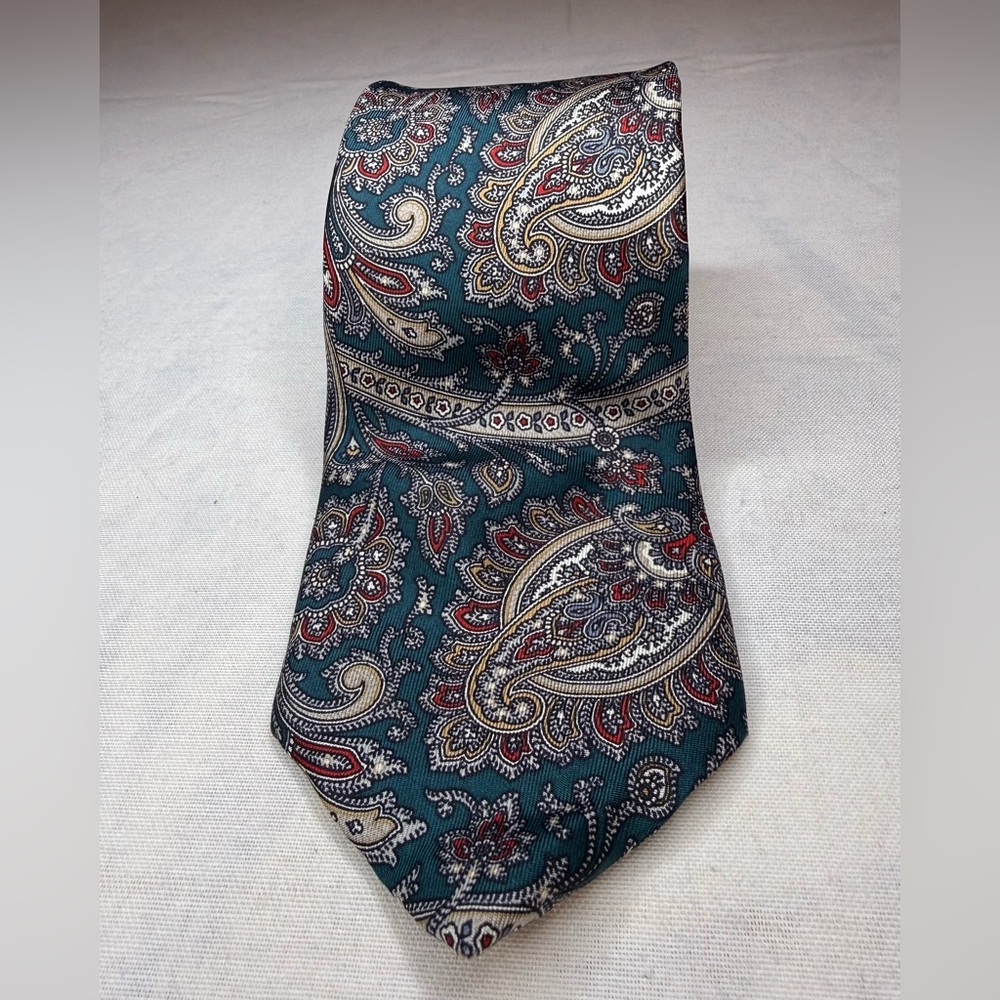 Dior Men's Silk Tie - Teal and Burgundy Paisley